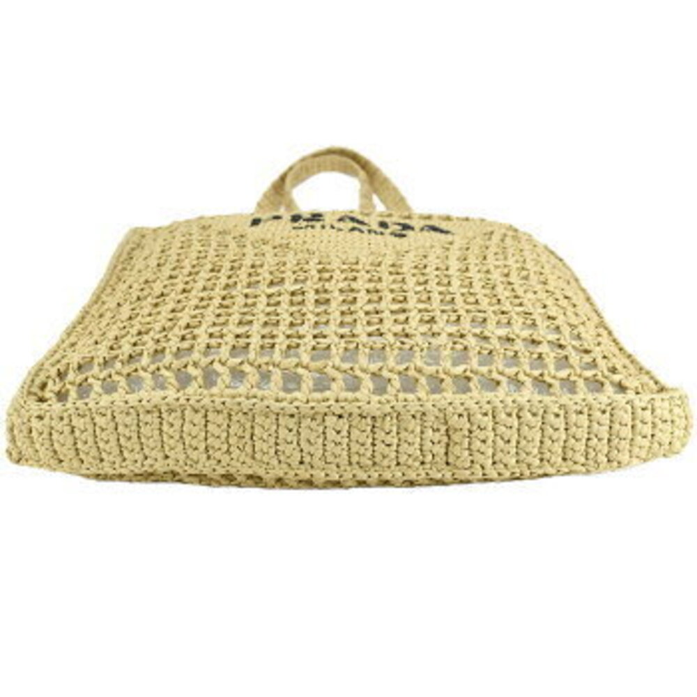 Prada Crochet Tote Bag Basket Handbag Natural Raffia Triangle Logo - Picture 5 of 8